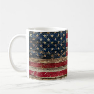 Mug Drapeau américain vintage en bois