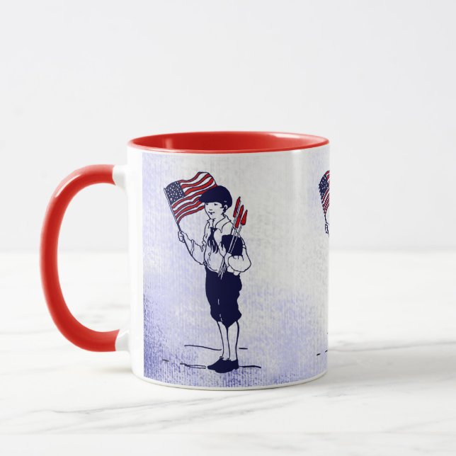 Mug Drapeau américain vintage et feu d'artifice garçon (Gauche)
