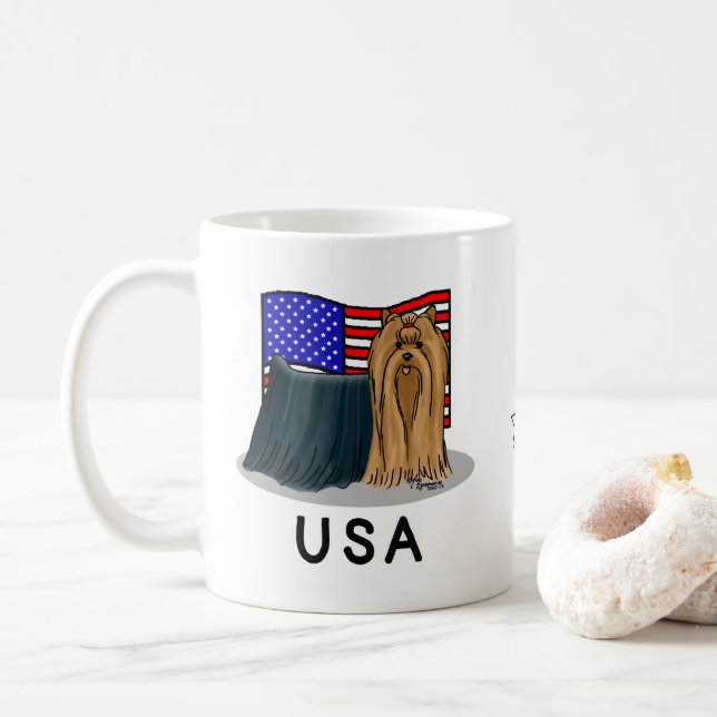 Mug Drapeau américain Yorkshire Terrier (Yorkie) Chien (Avec donut)