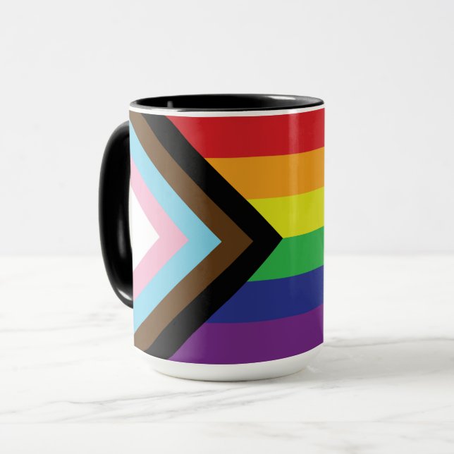 Mug Drapeau arc-en-ciel gay pride progressiste LGBTQIA (Devant gauche)