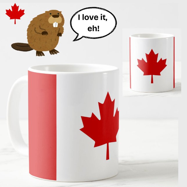 Mug Drapeau Canada Feuille d'érable Rouge Blanc Patrio (A patriotic red and white Canada flag coffee mug with classic maple leaf!)