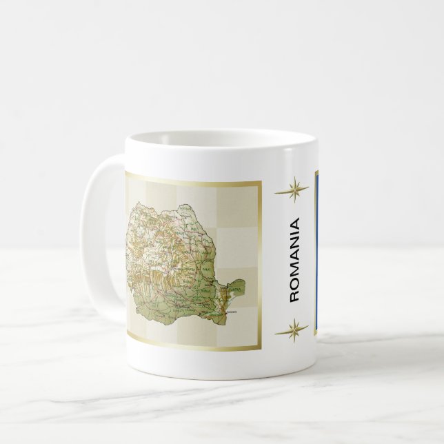 Mug Drapeau + Carte de Roumanie (Devant gauche)