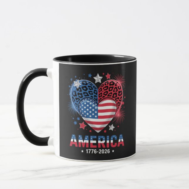 Mug Drapeau cœur léopard 1776 2026 4 juillet (Gauche)
