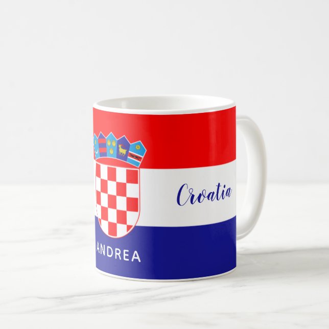 Mug Drapeau Croate Avec Chèques Blanc Rouge Nom Texte (Devant droit)