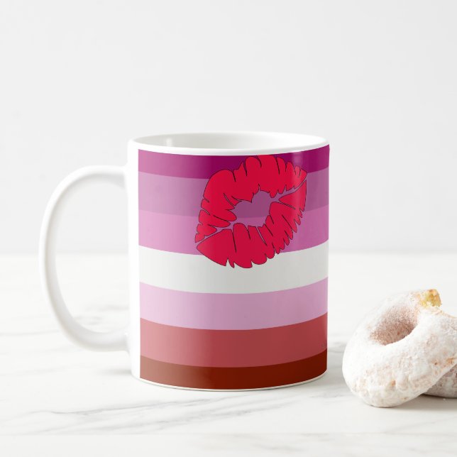Mug Drapeau de fierté lesbienne au rouge à lèvres Slip (Avec donut)