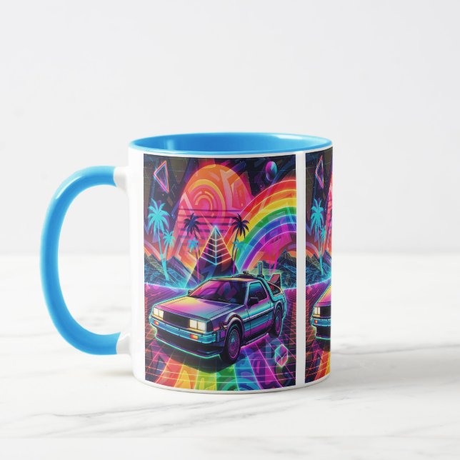 Mug Drapeau de fierté Vaporwave Synthwave Delorean (Gauche)