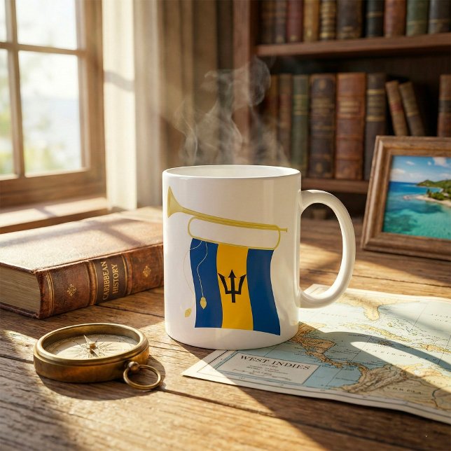 Mug Drapeau de la Barbade avec Bugle Patriotique Caraï (Créateur téléchargé)