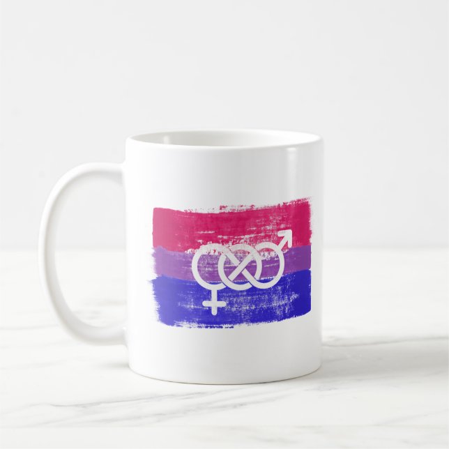 Mug Drapeau de la fierté du symbole bisexuel peint (Gauche)