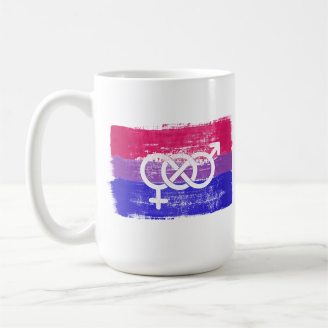 Mug Drapeau de la fierté du symbole bisexuel peint (Gauche)