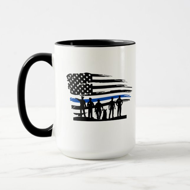 Mug Drapeau de la fine ligne bleue Police (Gauche)