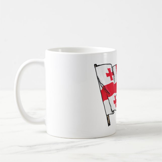 Mug Drapeau de la Géorgie rouge et blanc agitant cinq  (Gauche)