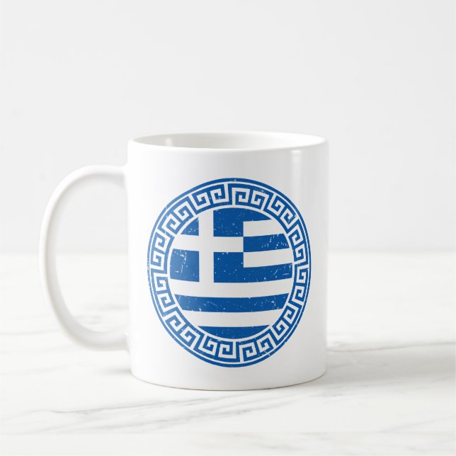 Mug Drapeau De La Grèce Avec Design De Motif Clé Grec (Gauche)