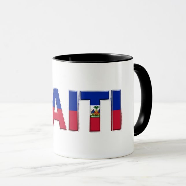 Mug Drapeau d'Haïti Texte | Création de fierté caribée (Devant droit)