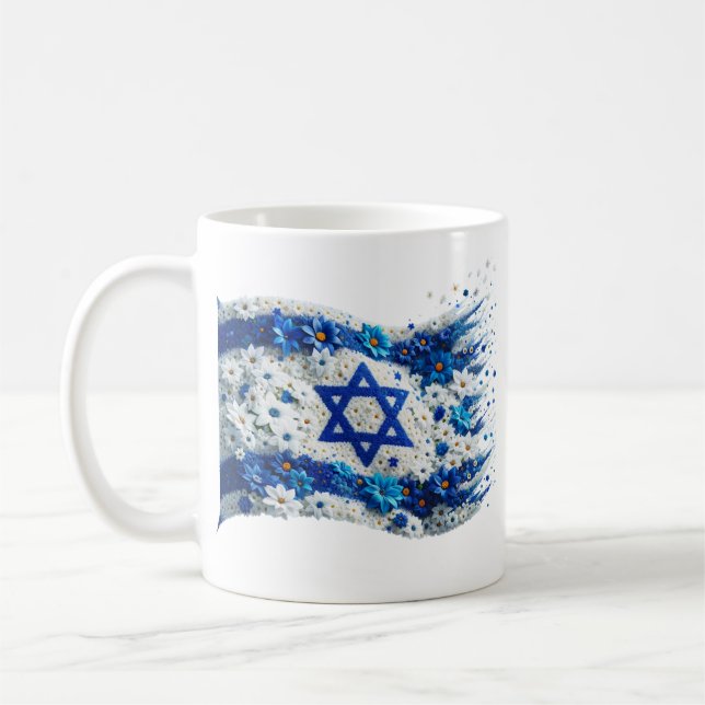 Mug Drapeau du peuple d'Israël fleurissant dans les fl (Gauche)