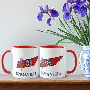 Mug Drapeau du Tennessee avec fleur d'état Iris texte 