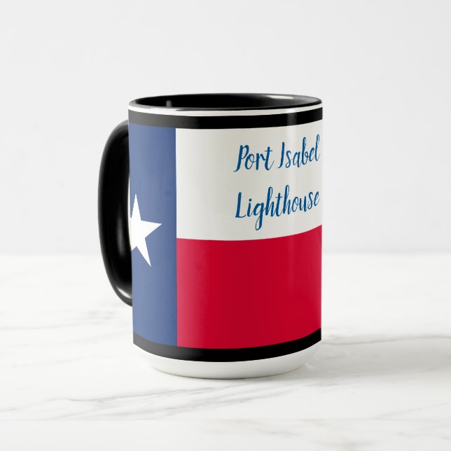 Mug Drapeau du Texas et phare de Port Isabel sur fond  (Devant gauche)