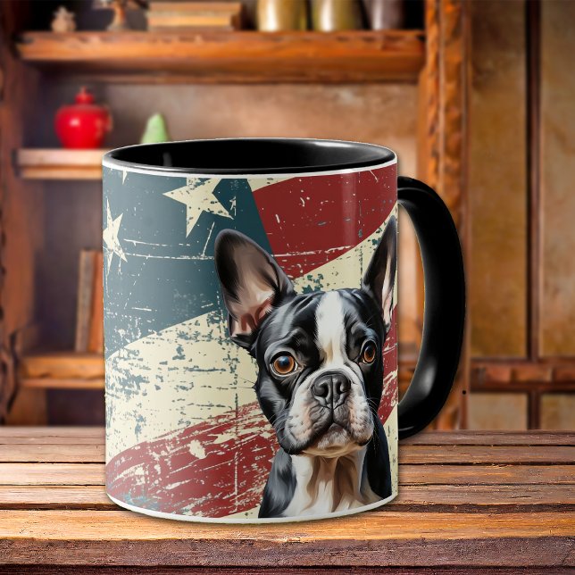 Mug Drapeau Grunge USA Chien de taureau français (Créateur téléchargé)