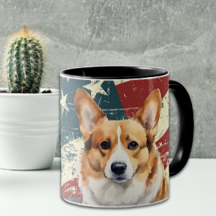 Mug Drapeau Grunge USA Corgi Chien