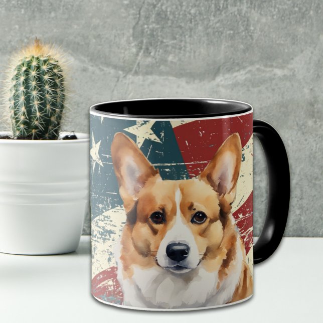 Mug Drapeau Grunge USA Corgi Chien (Créateur téléchargé)