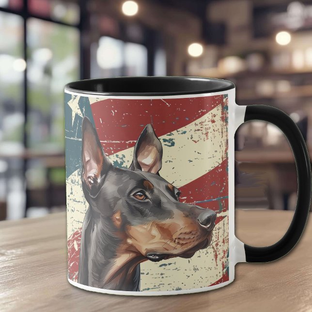 Mug Drapeau Grunge USA Doberman Pinscher Chien (Créateur téléchargé)