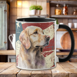 Mug Drapeau Grunge USA Golden Retriever Chien