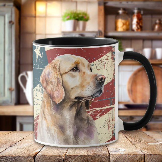 Mug Drapeau Grunge USA Golden Retriever Chien (Créateur téléchargé)