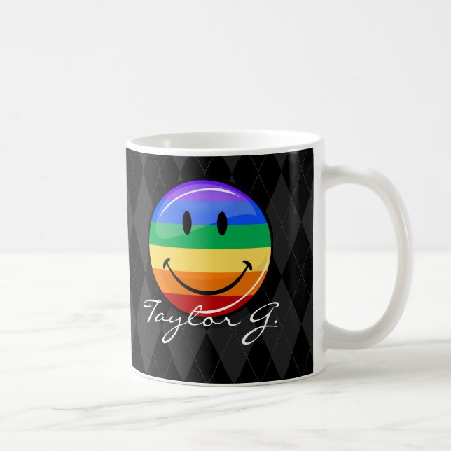 Mug Drapeau heureux rond brillant de gay pride (Droite)