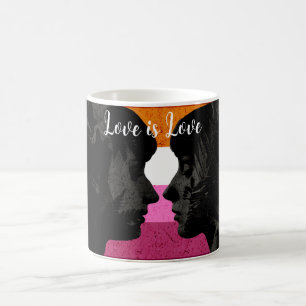 Mug Drapeau lesbien avec silhouettes de deux femmes