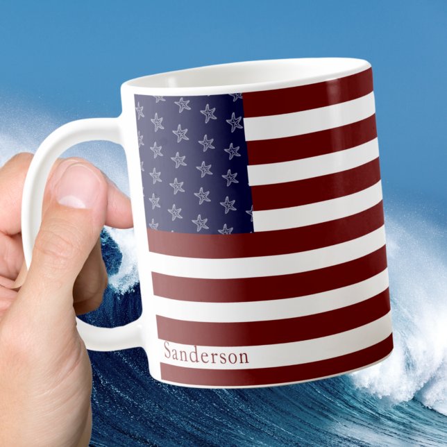 Mug Drapeau Nautique Américain Rouge Bleu Bleu Cof (Créateur téléchargé)