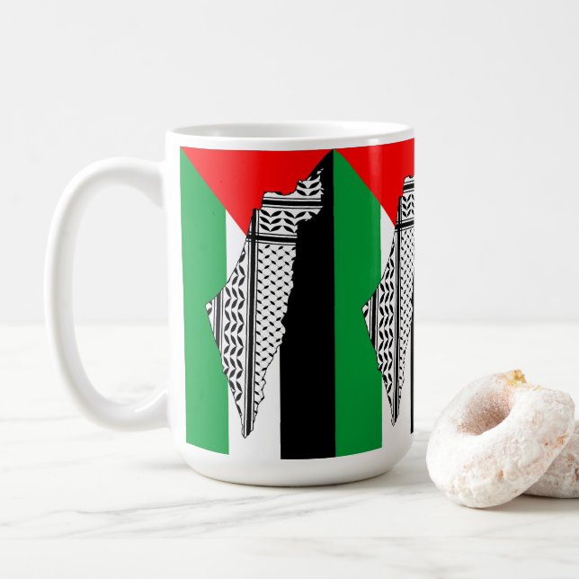 Mug Drapeau palestinien et carte avec Motif Keffiyeg (Avec donut)