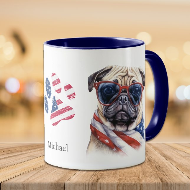 Mug Drapeau patriotique américain Carlin chien (Créateur téléchargé)