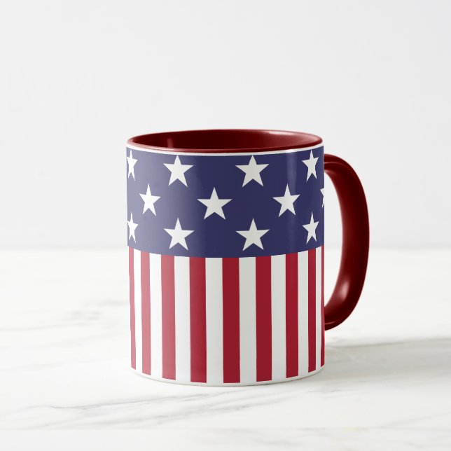 Mug Drapeau Patriotique Rouge Blanc Bleu Étoiles Et Fr (Devant droit)