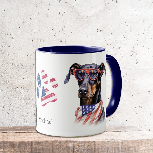 Mug Drapeau Patriotique USA Doberman Pinscher Chien (Créateur téléchargé)