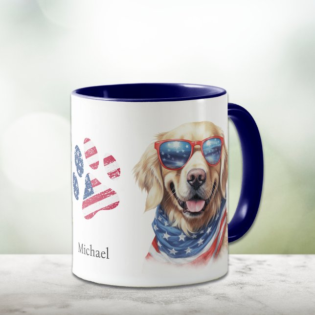 Mug Drapeau Patriotique USA Golden Retriever Chien (Créateur téléchargé)