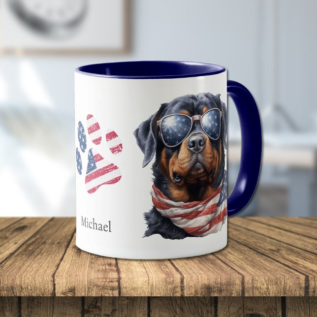 Mug Drapeau Patriotique USA Rottweiler Chien (Créateur téléchargé)