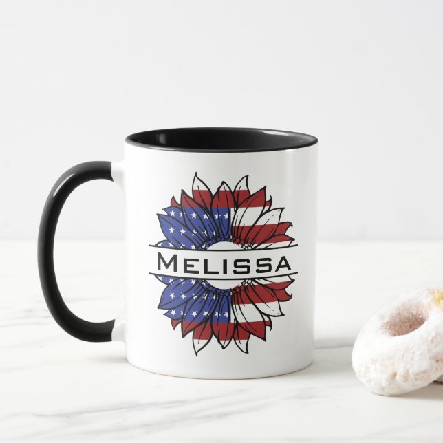 Mug Drapeau US Tournesol Avec Nom (Avec donut)