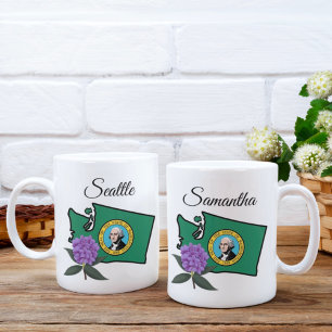 Mug Drapeau Washington et Fleur Rhododendron Pacifique