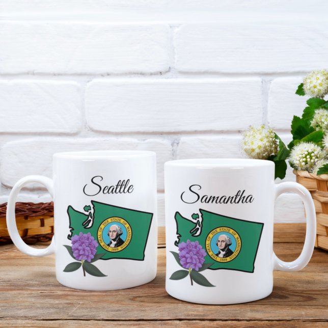 Mug Drapeau Washington et Fleur Rhododendron Pacifique (Créateur téléchargé)