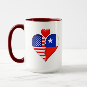 Mug Drapeaux cœur USA Chili Patrimoine hispanique espa