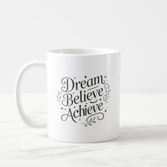 Mug Dream Believe Achieve - Gym, Hustle, Succès (Gauche)