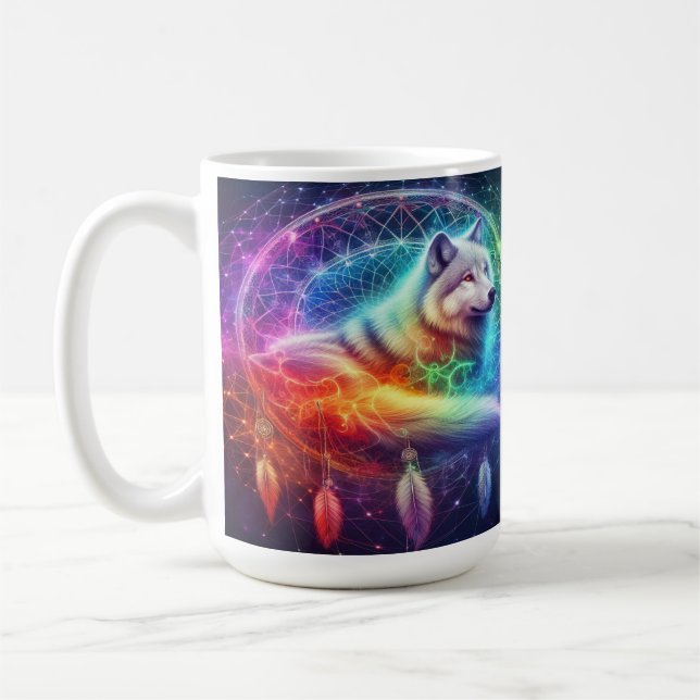 Mug Dreamcatcher avec un loup mystique (Gauche)