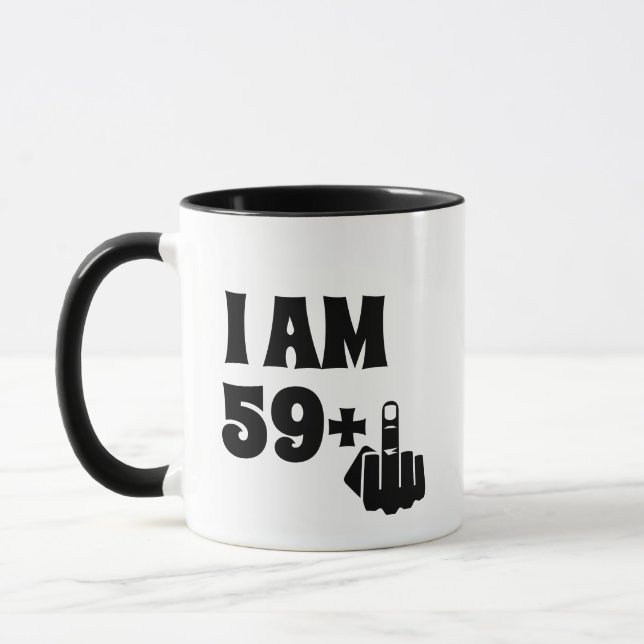 Mug Drôle 60e cadeau d'anniversaire, 59 Plus un (Gauche)
