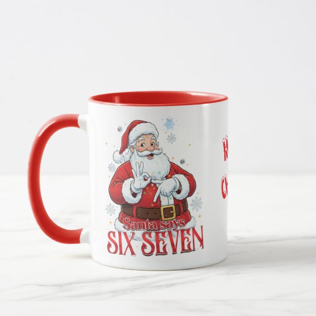 Mug Drôle 67 Meme Santa dit SIX SEPT Pour Noël  (Gauche)