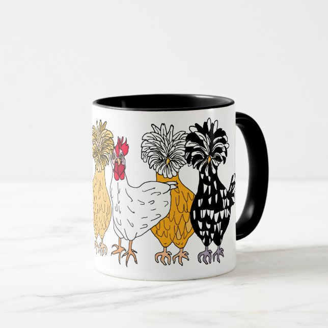 Mug Drôle à la main dessiné poulets de dessin (Devant droit)