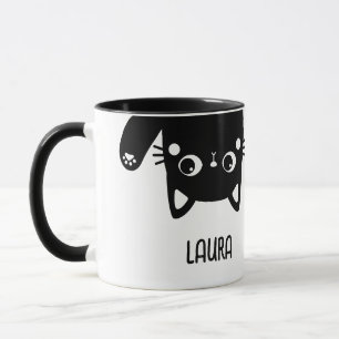 Mug Drôle à l'envers vers le bas Chat noir avec nom Mu
