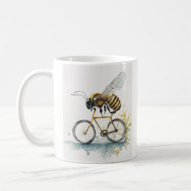 Mug Drôle abeille à vélo en train de dessiner l'aquare (Gauche)