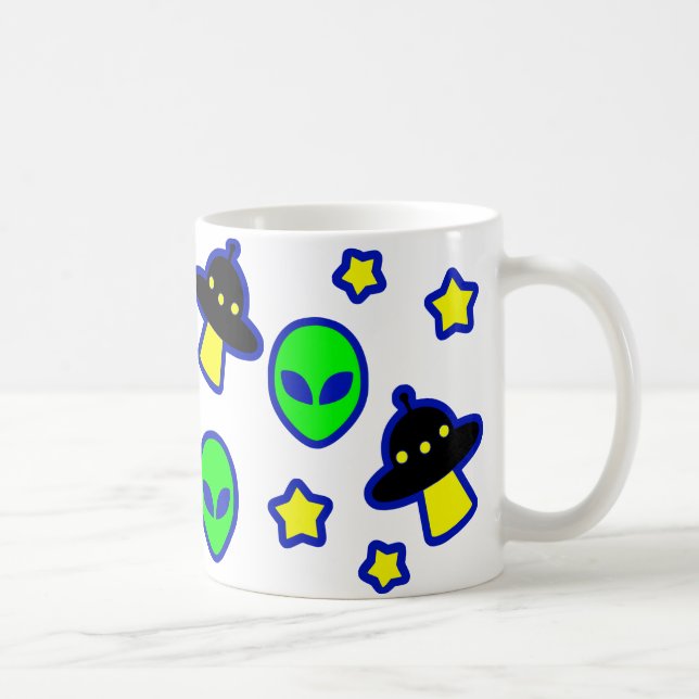 Mug Drôle Alien Head UFO Stars Motif Cartoon Comic (Droite)