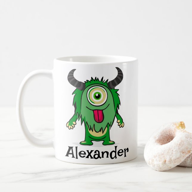 Mug Drôle Alien One Eye Green Monster Cartoon (Avec donut)