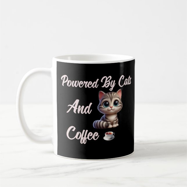 Mug Drôle Alimenté Par Les Chats & Café (Gauche)