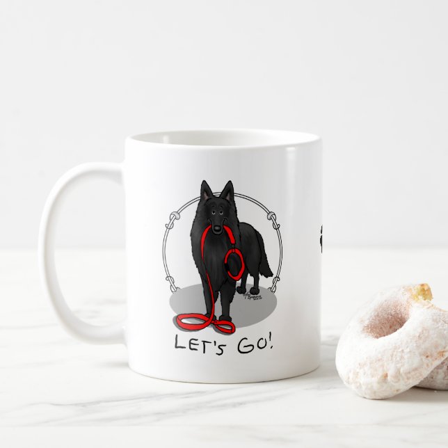 Mug Drôle Allons-y ! Marche Berger belge (noir 1) (Avec donut)